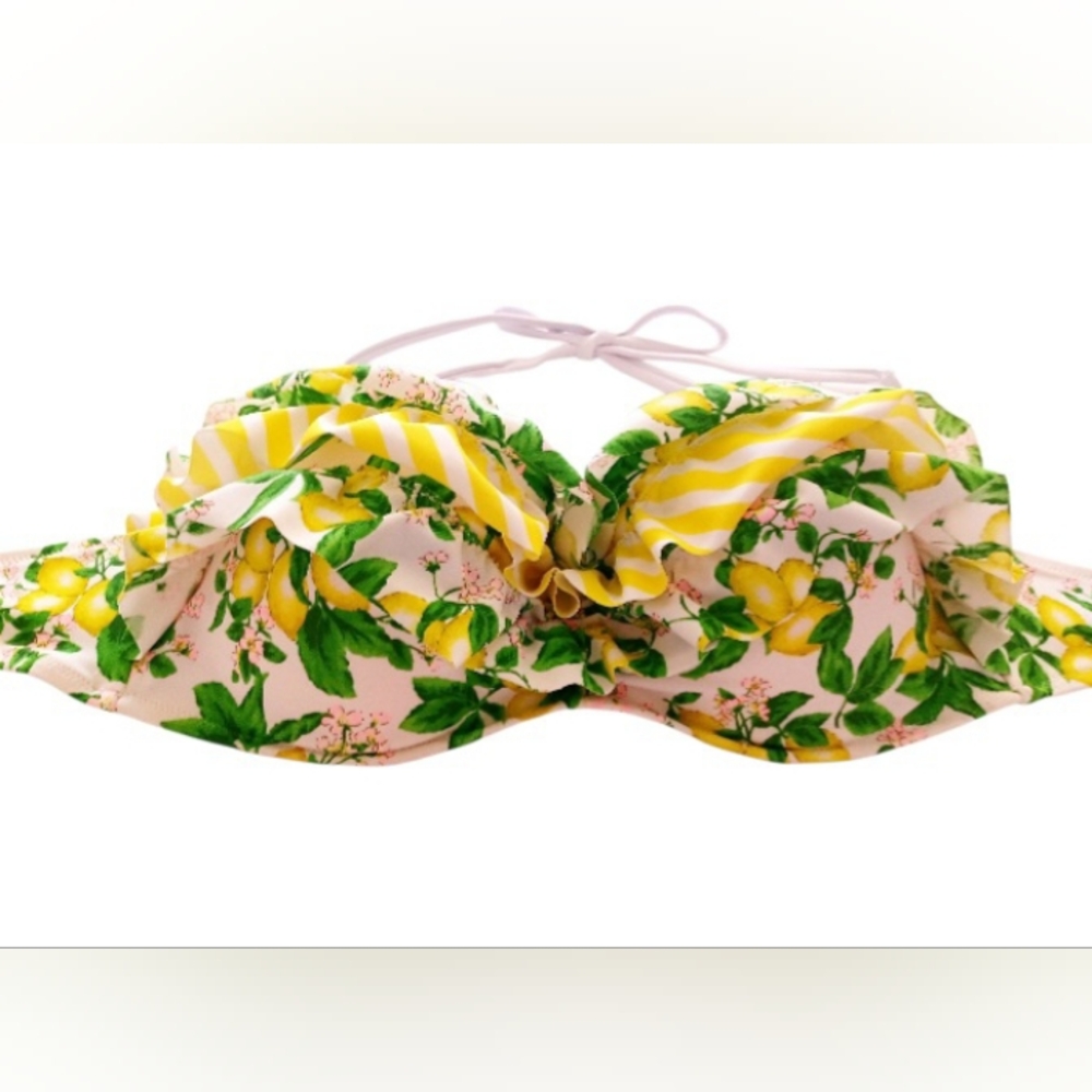 Victoria's Secret Ruffled Lemon Bandeau Push-Up Bikini Top, Size 36D
